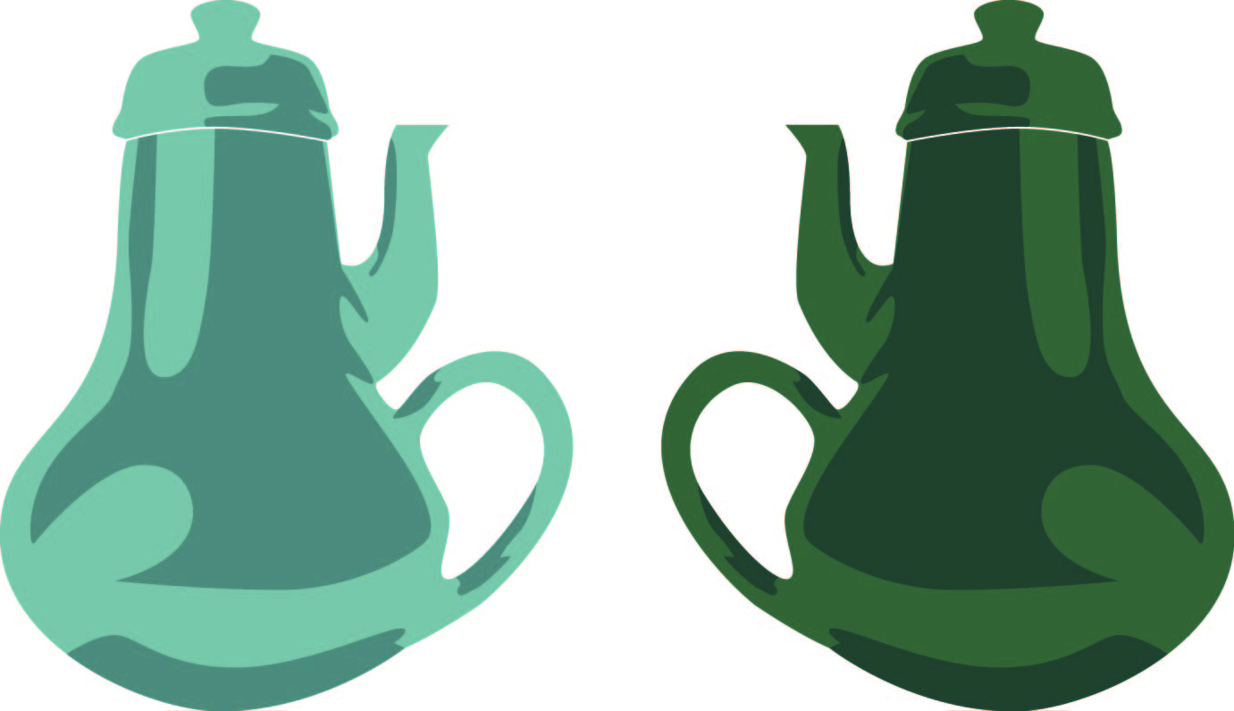 Vector image of multi colored teapots